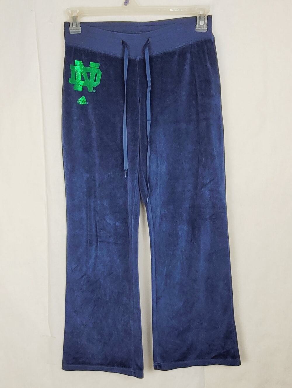 Adidas blue Notre Dame velour wide leg track pants Size small Y2K sportswear 90s